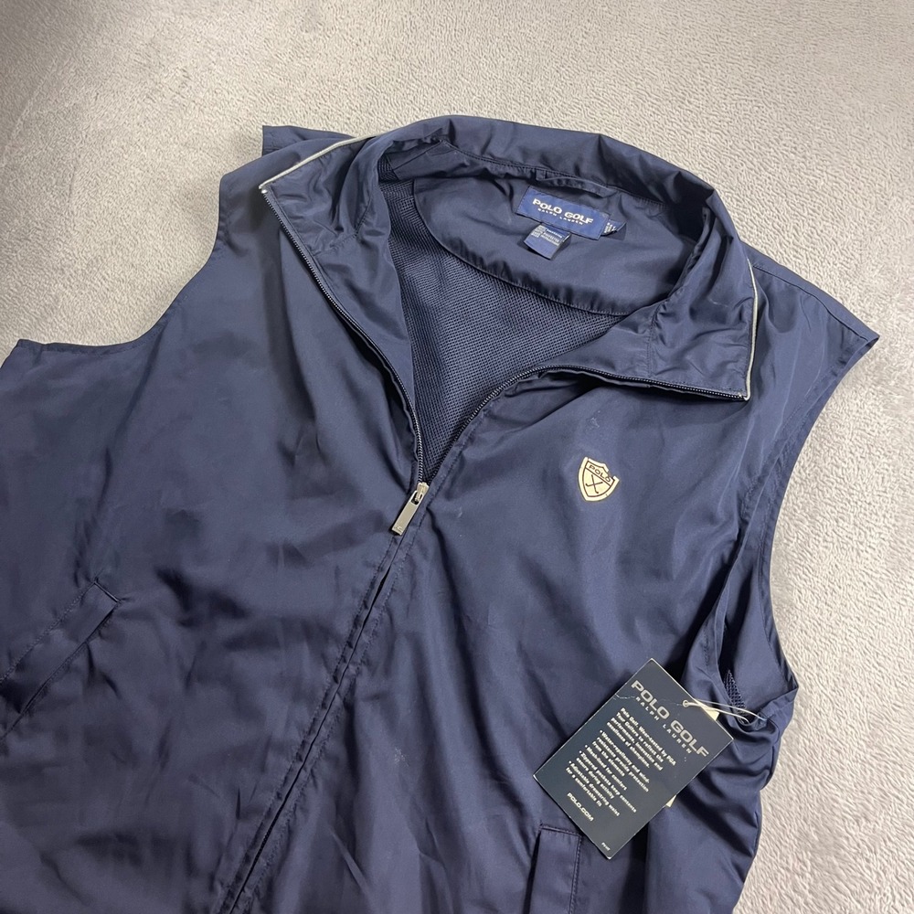 Polo Golf Ralph Lauren Mens Navy Blue Full Zip Wind Vest Large NWT